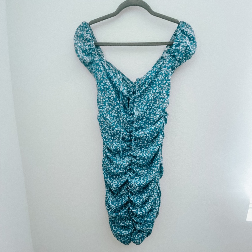 Blue & White Rouched Flower Dress